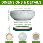 Bonsai Pots 13 Inch - Shallow Ceramic Planter with Drainage Hole and Saucer, Round Succulent Pots for Indoor Outdoor, Large Succulent Planter, Apartment Decor, Gardening Gifts, Green - Image 2