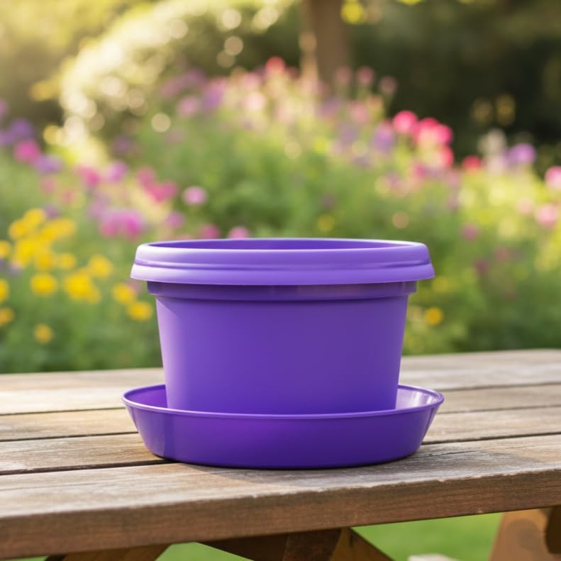 Flower Pots with Saucers, 9 inch, Purple, Pack of 5 - Image 3