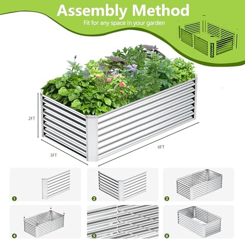 6x3x2FT Galvanized Raised Garden Bed,Galvanized Planter Boxes Outdoor, Large Metal Raised Garden Beds for Vegetables-Silver - Image 5