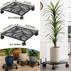 3-pack 12 Inches Square Metal Plant Caddy with Wheels Heavy Duty Large Rolling Plant Stand Indoor Outdoor Wheeled Planter Dolly Cart with Lockable Casters Flower Pot Mover Roller Base Trolley, Black - Image 2