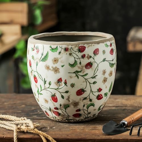 Reto Rustic Ceramic Flower Pots for Garden Plants and Succulents,Distressed Cracked Glazed Planters with Drainage Holes Tuscan Flower Pots for Outdoor,Redl,with Hole by XIUWOUG