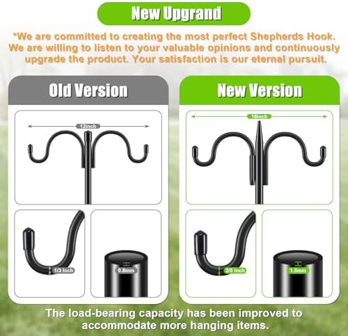 Gtongoko Bird Feeder Pole for Outdoors Heavy Duty, 108 Inch Double Shepherds Hook with 5-Prong Stable Base, 3/4 Inch Thick Hummingbird Feeder Stand for Hanging Plants, Lanterns, 1 Pack - Image 6