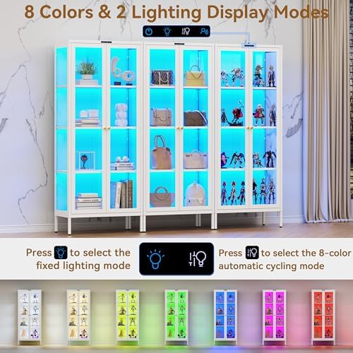 Polup 66" White Glass Display Cabinet with 8-Color LED for Collectibles - Image 4