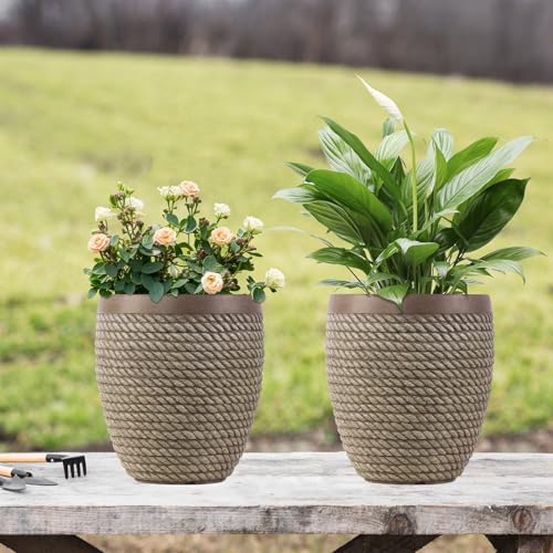 Plant Pots Outdoor Large Planter for Trees, 28.2cm Round Concrete Plant Pot Indoor Garden Plant Containers with Drainage Holes, cBeige - Image 7