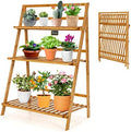 Giantex 3 Tier Folding Storage Shelf, Bamboo Ladder Plant Stand, Multiple Flower Pot Holder Succulent Display Rack, Foldable Shelving Unit for Balcony Garden Living Room Indoor Outdoor by Giantex
