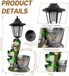 Frog Garden Statue Home Outdoor Decor with Solar Lantern and Flowerpot Solar Frogs Sculptures Waterproof Garden Outside Figurine Ornament, Women Gardening Housewarming Gift for Yard Pond - Image 2