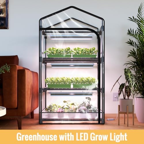 Indoor Greenhouse with Grow Light, 3-Tier Plant Shelf, 27x19x49in - Image 2