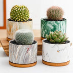 4 pcs 4 Inches Ceramic Marbleizing Style, Big Planters with Bamboo Trays (Colorful) - Image 3