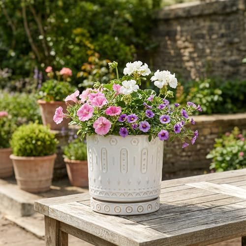 Eightpot Ceramic Planter, 6 Inch Pot for Plants with Drainage Holes and Tray, Round Plant Pots for Indoor Outdoor Plants, Boho Decorative Flower Pots, Home Room Decor, Gifts for Women, White - Image 3
