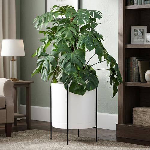 D'vine Dev Plastic Planter Pot with Metal Stand, White, 16 in, 55-D-A-5 - Image 2