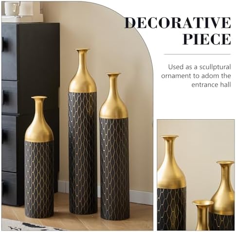 Tall Floor Vases Set of 3 for Decor Living Room Floor, Black and Gold Vases Home Decor, Embossed Body Pattern, 34.25" H/30.31" H/24.8" H Geometric Cylinder (Gold 8) - Image 4