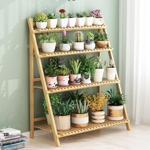 3‑Tier Folding Ladder Bamboo Plant Stand, 48in Tall Corner Floor‑Standing P - Image 3
