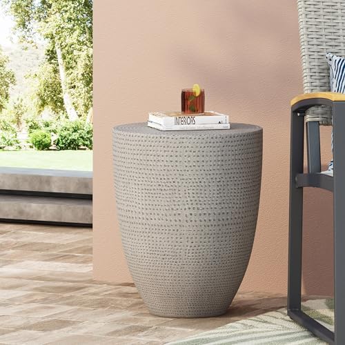 ø14.25'' Concrete Side Table End Table for Outdoor & Living Room, Modern Retro Round Circle Drum Style, Durable and Lightweight, Cement Material, No Assembly, Gray - Image 5