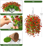 Homsunny Artificial Fake Hanging Plants Flowers Baskets for Outdoor Outside Spring Decor,Faux Silk Daisy UV Resistant Look Real Summer Decorations for Home Porch Patio Yard Garden(Red Brown) - Image 4