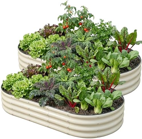 SnugNiture 2 Pcs 6x3x1ft Oval Metal Raised Garden Bed for Vegetables, White by snugniture