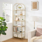 Homhedy 6-Tier Tall Gold Bookshelf, Arched Bookcase with Glass Shelves by Homhedy