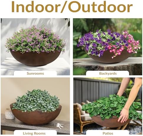 Sunnydaze Percival 20.75" Shallow Outdoor Planter Bowl, Rust - Image 4