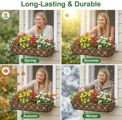 Y&M Deck Railing Planter Boxes, Adjustable Balcony Planter for Outdoor Plants, Metal Railing Planter Box for Deck, Fence and Porch, Window Boxes Outdoor, Sturdy Hanging Planter-24inch 6pcs - Image 5