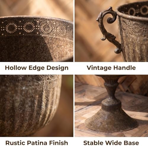 Vintage Urn Planter with Embossed Pattern, Decorative Bronze Finish Flower Pot, Classic Round Plant Pot for Outdoor Indoor Home Garden Patio Front Porch Entryway（16.2 * 12.2 * 15.8） - Image 4