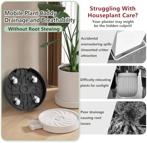 MCleanPin 2 Pack Plant Caddy with Hidden Wheels, 13" Heavy Duty Rolling Plant Stand with Removable Drainage Tray and Silent Casters Round Flower Pot Mover Planter Dolly for Indoor Outdoor White - Image 4