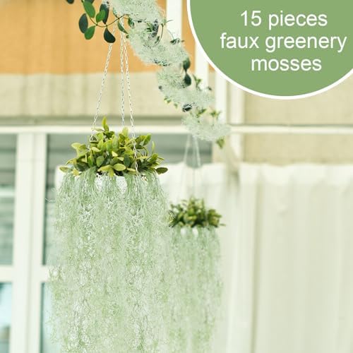 Cindeer 15 Pcs Spanish Moss Hanging Strands,33 Inch, 43 Inch,Light Green - Image 6