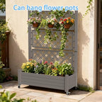 Mobile Garden Planter with Trellis & Lockable Wheels, Outdoor Raised Bed with Drainage & Water Gauge, Weather-Resistant Resin for Patio, Balcony, Yard, Dust-Resistant (Grey, 43.43*18.27*64.29) - Image 5