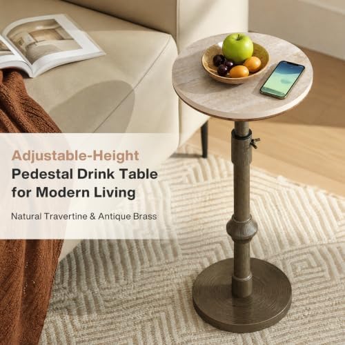 Tribesigns Adjustable Marble Drink Table, 12“ Round Pedestal End Table - Image 4