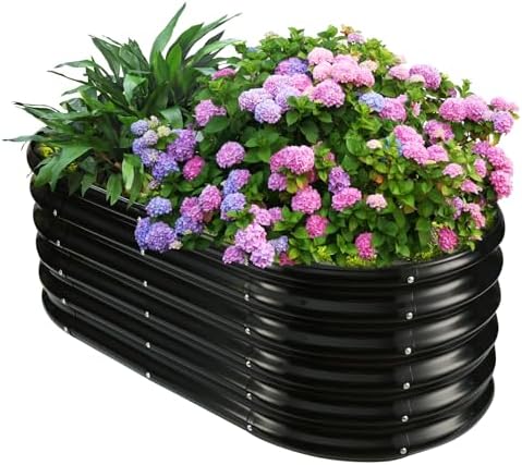 YSEJOMP 17" Tall Oval-Shaped/Elliptic Metal Raised Garden Bed Outdoor Black by YSEJOMP