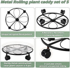 5 Packs 13.5 inches Large Metal Plant Caddy with Wheels Round Planter Dolly Pot Mover Rollers Wrought Iron Rolling Plant Stands Indoor Outdoor Wheeled Plant Holder Coaster Trolley, Black - Image 2
