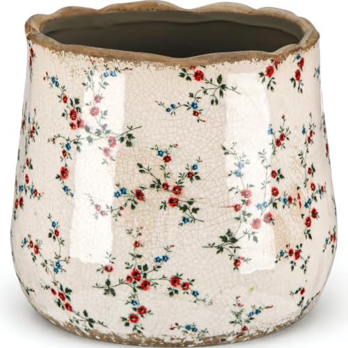 Bokon 7 x 6.3 Inch Ceramic Planter Vintage Scroll Planter,White Floral by Bokon