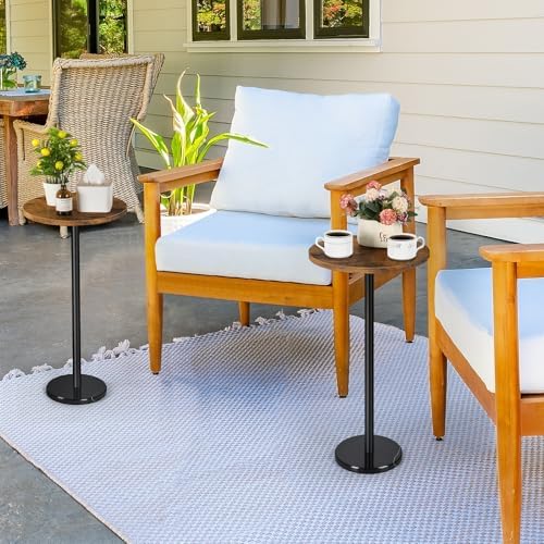 BTY Small Round Side Table Set of 2 Weighted Base End Table Cocktail Table Martini Table with Pedestal Accent for Small Spaces Bedroom Brown and Black - Image 5