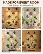Indoor Plant Stand with Grow Lights, 59" Tall Corner Plant Stand for Multiple Plants, 7 Tiered Plant Shelf, Metal and Wood Plant Rack for Living Room, Bedroom, Home Decor, Natural - Image 6