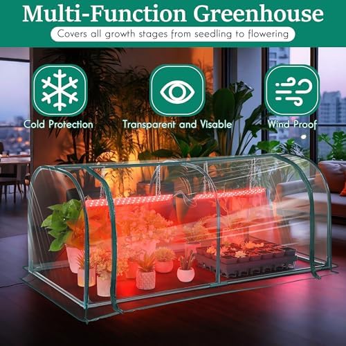 Meonum Mini Greenhouse with Grow Light, 51.18 "L x 25.59" W x 21.65" H Portable Greenhouses Waterproof UV-Resistant for Indoor/Outdoor Seed Starting(Dome Shape) - Image 3