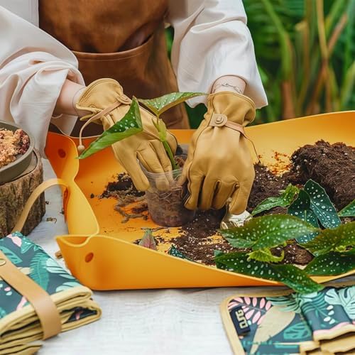 NICENEEDED Plant Repotting Mat, Waterproof Leather Plant Transplanting Mats, Indoor Succulent Potting Mat for Change Soil and Watering, Portable Gardening Mats for Transplant (30" X 18") - Image 7