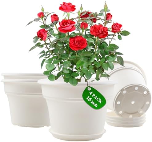 Pottiffe Plant-Pots-Planters-Indoor-Outdoor, 16 inch 4 Pack White by Pottiffe
