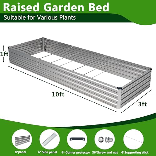2PCS 10x3x1ft Galvanized Raised Garden Bed,Outdoor Planter Box Metal Patio Kit Planting Bed for Vegetables Flowers Herb,Silver - Image 3