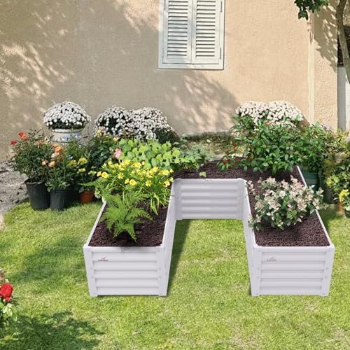 Anleolife 3-Bed 74x74x18in U-Shaped Raised Garden Beds, Antique White - Image 5