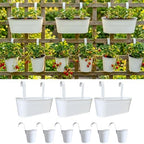 LaLaGreen 17 in Outdoor Rail Planter (9-Piece Combo) White Deck Metal Pots by L%C3%A1L%C3%A1Green