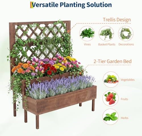 Garvee Raised Garden Bed with Trellis, 2-Tier Wooden Elevated Planter Box - Image 4