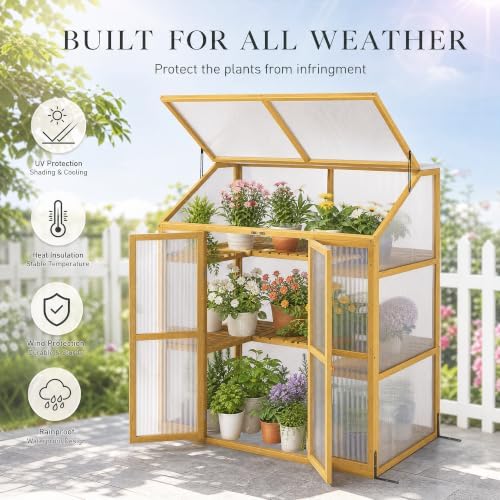 LAZZO Wooden Cold Frame Greenhouses for Outdoors, 2-Tier Garden Cabinet - Image 3