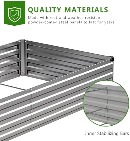 2PCS 12x3x1ft Galvanized Raised Garden Bed,Outdoor Planter Box Metal Patio Kit Planting Bed for Vegetables Flowers Herb,Silver - Image 5