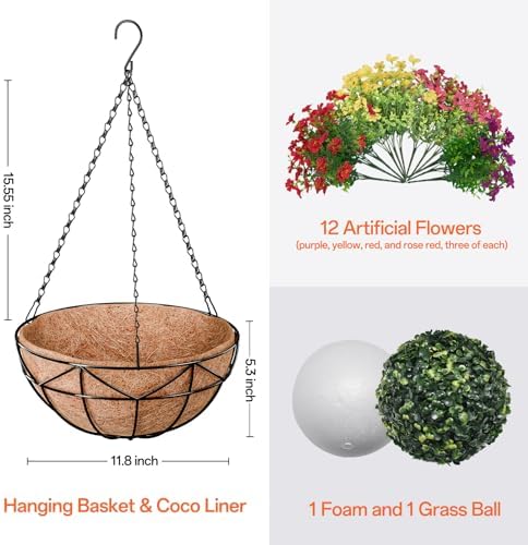 Halatool Hanging Baskets with Artificial Flowers, All Season Home Decor - Image 2