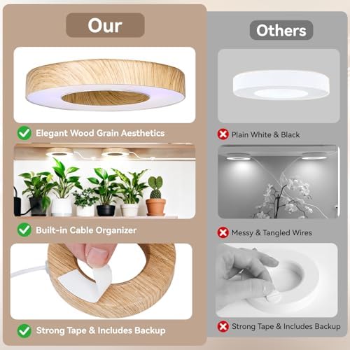 3CCT Grow Lights for Indoor Plants, 192 Full Spectrum LED Plant Light for Indoor Growing with Enhanced Red & Blue, 4/8/12H, 10 Brightness, 2 in 1 Small Ceiling Grow Light Wood Grain, 4-Head - Image 6