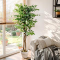 VECELO Ficus Tree Artificial 6 Feet, Tall Faux Tree in Pot, Fake Floor Plant with Realistic Tree Branch & Silk Leaves for Home Office Indoor Decor by VECELO