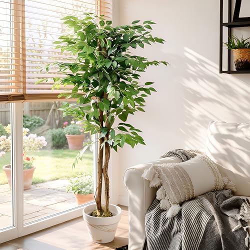 VECELO Ficus Tree Artificial 6 Feet, Tall Faux Tree in Pot, Fake Floor Plant with Realistic Tree Branch & Silk Leaves for Home Office Indoor Decor by VECELO