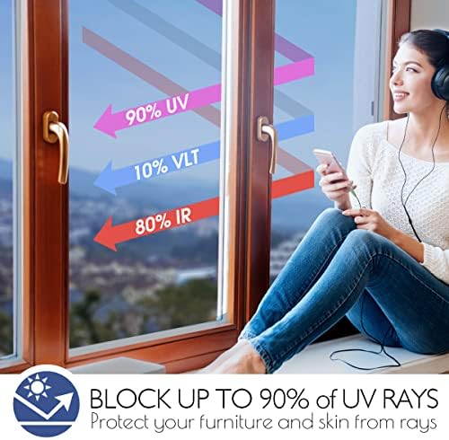 HIDBEA One Way Privacy Window Film,Heat Blocking, Blue,35.4in x 16.4ft - Image 3