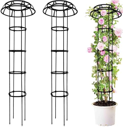 2-Pack 65-Inch Garden Trellis for Climbing Plants,Heavy-Duty Metal Obelisk with Mushroom Top,Stable Support for Potted Clematis,Tomato,Cucumber,Rose,Pea & Vine by TCBWFY