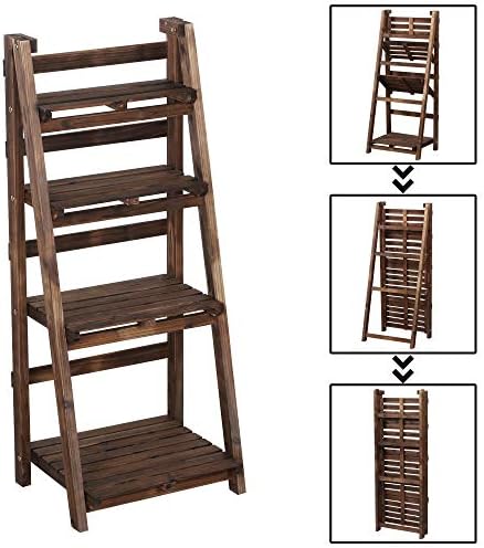 Topeakmart Foldable Shelf, Wood Ladder Shelf for Plants, No Assembly, Brown - Image 4