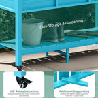 YITAHOME Raised Garden Bed HDPE, 47x18x31In Raised Flower Bed Poly-Wood Weather-Resistant Elevated Planter Box with Lockable Wheels & Storage Shelf for Vegetable Flower, Aruba Blue - Image 5