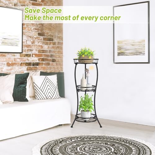 KMOTASUO 3 Tier Metal Plant Stand Tall for Indoor Outdoor Corner, Modern Black - Image 5